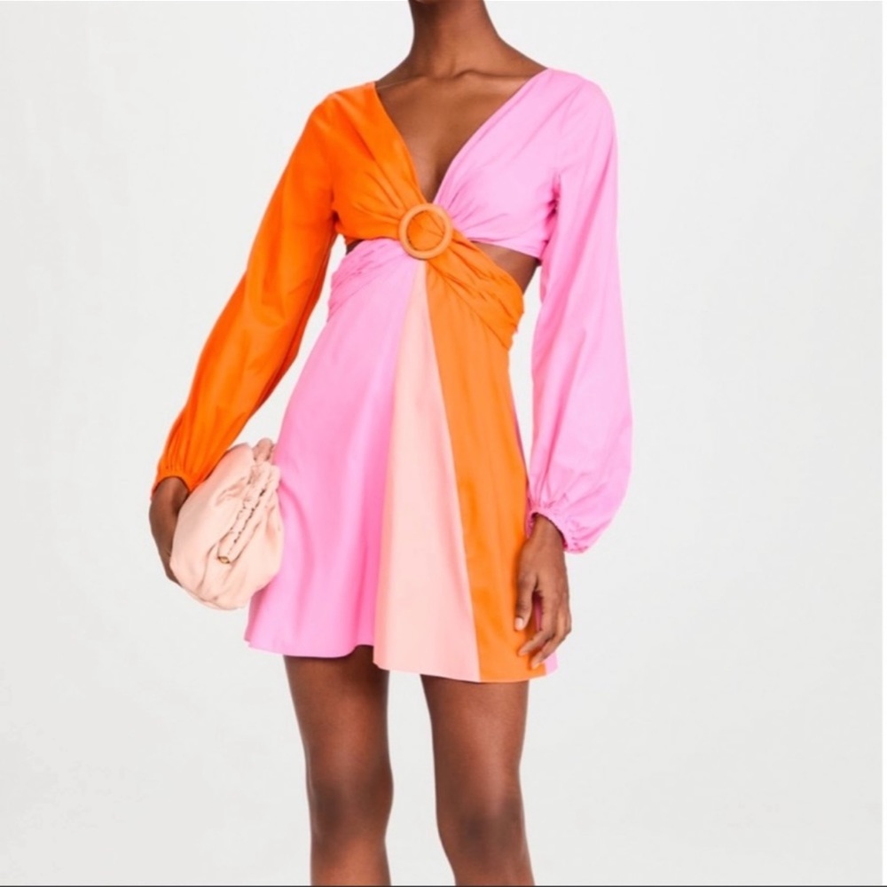 STAUD color block pattern mini dress